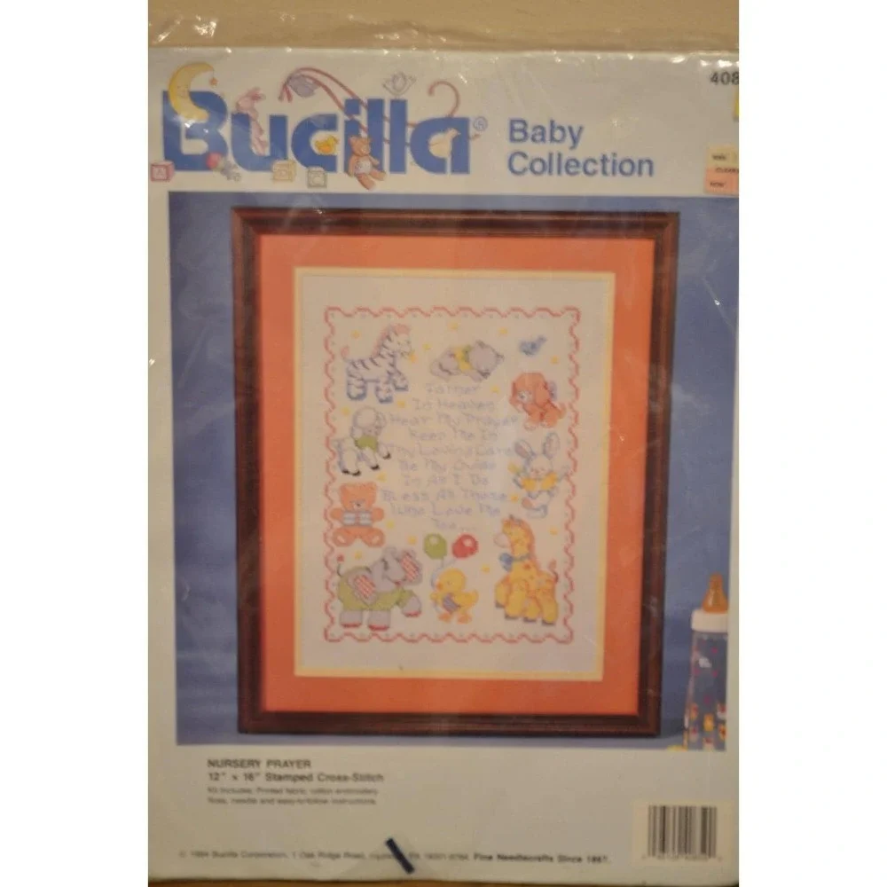 1994 Bucilla 12x16 Stamped Cross Stitch, A Nursery Prayer, NEW & SEALED